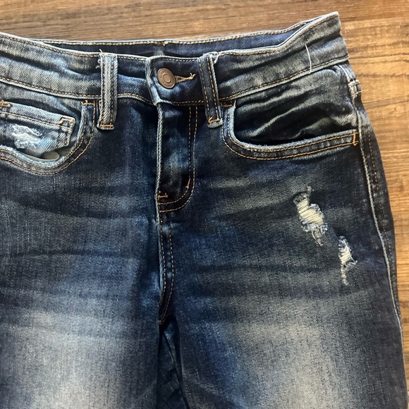 Flying Monkey Blue Ankle Cropped Jeans with Distressed Design - Picture 2 of 3